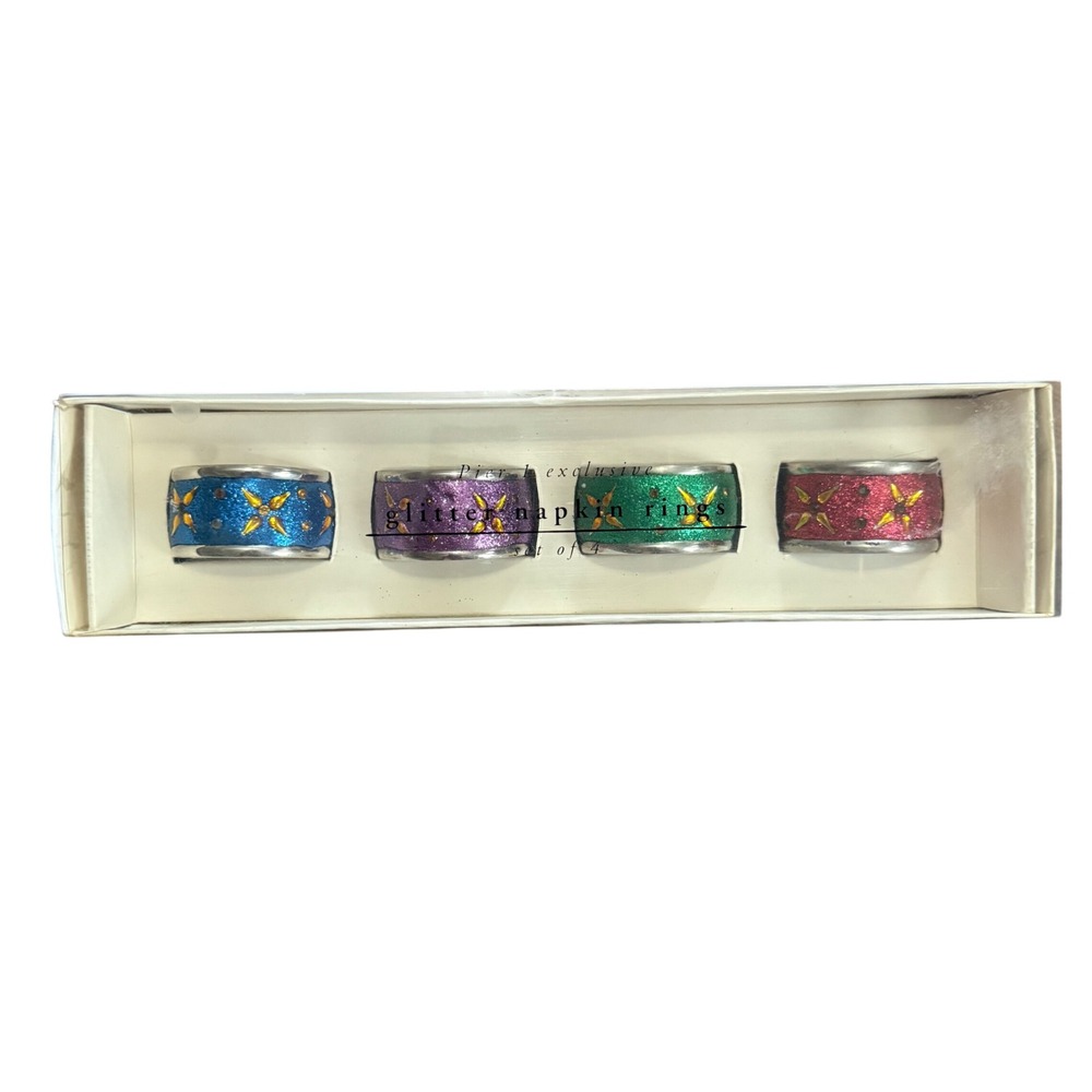Pier 1 Exclusive Glitter Napkin Rings Set of 4 Jewel Tones